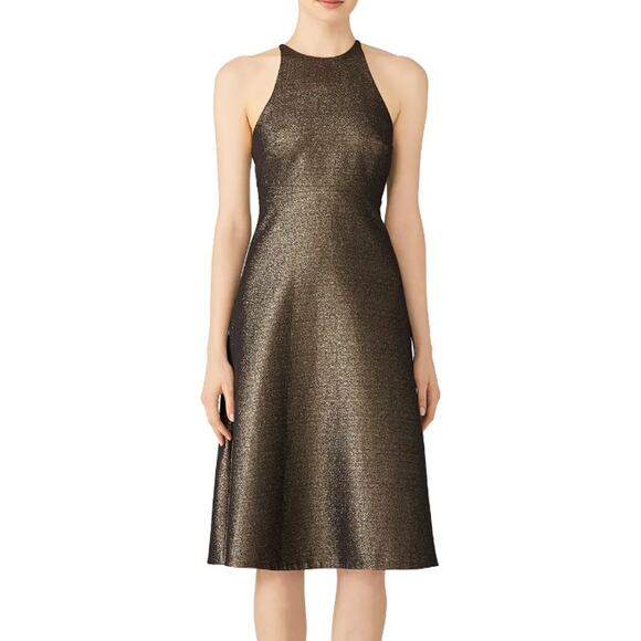 NWT Halston Heritage Evening Collection Gold Glitter Bow Back Dress Womens 0 - Picture 3 of 11